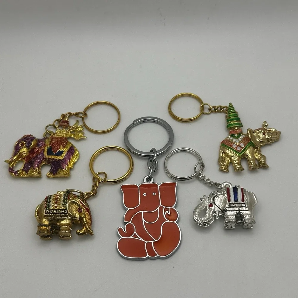 Elephant‎ Keychain  Lot of 5 Enamel Gold Tone  Silver 2 hinged Thailand Bangkok